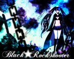  asasa_(asina) black_hair black_rock_shooter black_rock_shooter_(character) blue_eyes chain cross long_hair midriff navel solo 