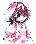  animal_ears brown_hair bunny_ears faux_traditional_media inaba_tewi lowres red_eyes short_hair simple_background smile solo takishima_asaka touhou upper_body 