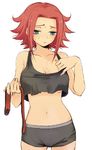  bare_shoulders blue_eyes breasts cleavage code_geass cowboy_shot flipped_hair headband kallen_stadtfeld large_breasts midriff plum_(arch) red_hair short_hair shorts sleeveless solo sweat tank_top 