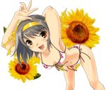  bent_over bikini flower hairband ribbon romamu side-tie_bikini solo sunflower suzumiya_haruhi suzumiya_haruhi_no_yuuutsu swimsuit 