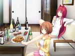  animal_ears brown_eyes brown_hair escu:de food fumika_(gurenka) game_cg gurenka kuon_(gurenka) long_hair nekonyan red_eyes red_hair short_hair 