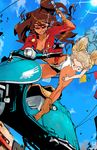  bare_legs belly blonde_hair boots breasts brown_hair child crying dark_skin dress driving earrings falling gun hatchin_morenos jewelry john_crayton long_hair medium_breasts michiko_malandro michiko_to_hacchin multiple_girls perspective scared shorts sky sunglasses tears twintails weapon 