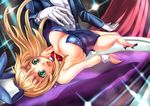  animal_ears bare_legs blonde_hair breasts bunny_ears bunny_tail bunnysuit cleavage floating green_eyes large_breasts levitation magician original perspective solo suoni_(deeperocean) surprised tail wrist_cuffs 