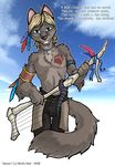  canine clothed clothing feather half-dressed male mammal musical_instrument musician russian_text sky solo text topless wolf wolfy-nail 
