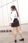  1girl asian black_hair breasts cosplay fat glasses holon holon_(cosplay) huge_breasts luu_(cosplayer) necktie photo real_drive solo tie watch wristwatch 