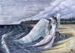  bluari canine dress female goth hair mammal sea shore storm water white wind wings wolf 