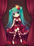  aqua_eyes aqua_hair breasts cleavage curtains detached_sleeves dress flower hatsune_miku head_tilt long_hair project_diva_(series) project_diva_2nd romeo_to_cinderella_(vocaloid) rose sitting small_breasts solo twintails very_long_hair vintage_dress_(module) vocaloid yui_(planetoid_11) 