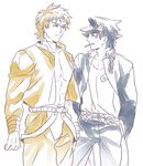  cosplay dio_brando dio_brando_(cosplay) emiya_kiritsugu hairband hat heart jojo_no_kimyou_na_bouken kotomine_kirei kuujou_joutarou kuujou_joutarou_(cosplay) multiple_boys multiple_monochrome zihad 