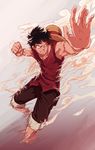  1boy black_hair clenched_hand fighting_stance fist frown hat highres male male_focus monkey_d_luffy one_piece red_vest scar shorts solo steam straw_hat vest 