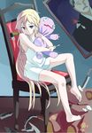  barefoot blonde_hair blue_eyes braid feet ia_(vocaloid) knife long_hair looking_at_viewer matsuike pigeon-toed sitting soles solo stuffed_toy toe_scrunch twin_braids very_long_hair vocaloid 
