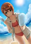  bad_id bad_pixiv_id beach bikini brown_hair day food green_eyes highres jacket kururi_(oekaki_nikki) popsicle red_bikini rita_mordio short_hair solo summer sunglasses swimsuit tales_of_(series) tales_of_vesperia 