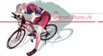  barnaby_brooks_jr bicycle bike_shorts blonde_hair character_name emupi glasses ground_vehicle highres male_focus shirt shoes sneakers solo t-shirt tiger_&amp;_bunny 