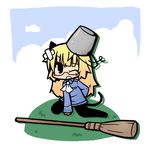  animal_ears bandages blonde_hair broom bucket cat_ears cat_tail chibi crossed_bandaids glasses long_hair luu pantyhose perrine_h_clostermann solo strike_witches tail world_witches_series 