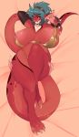  anthro bed_sheet bedding bedroom_eyes big_breasts blush bra breasts clothed clothing dinosaur female half-closed_eyes nipples nite panties reptile scalie seductive skimpy solo spughtly_chubby thick_thighs underwear wide_hips 