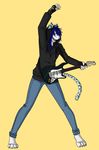  blue_hair cat_ears dyed_hair feline guitar hair happy hoodie jeans logic_kennedy mammal stripes tiger white_tiger 