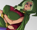  bracelet breasts green_eyes green_hair hood huge_breasts jewelry kitsune-tsuki_(getter) lipstick majorina makeup precure sketch skin_tight smile_precure! solo 