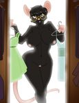  big_ears black_fur black_hair breasts buckteeth closet clothing dress eyewear female fur glasses hair huge_breasts lady_snakebite mammal molly_(character) molly_(koyote) mouse nipples nude pussy rodent short_hair solo standing thick_thighs wide_hips 