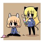  amelie_planchard animal_ears bunny_ears bunny_tail cat_ears cat_tail chibi food ice_cream luu multiple_girls pantyhose perrine_h_clostermann strike_witches tail tears world_witches_series 