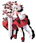  animal_ears asyura7 bad_id bad_pixiv_id detached_sleeves fang green_eyes hat inubashiri_momiji short_hair solo sword tail tokin_hat touhou weapon white_hair wide_sleeves wolf_ears wolf_tail 