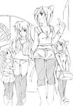  animal_ears arf breasts cleavage commentary_request fashion fate_testarossa greyscale jason_(kaiten_kussaku_kikou) linith long_hair lyrical_nanoha medium_breasts monochrome multiple_girls pantyhose precia_testarossa smile 