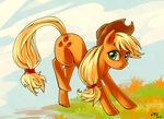  abstract_background applejack_(mlp) blonde_hair cowboy_hat cutie_mark equine female feral friendship_is_magic green_eyes hair hat horse katiramoon looking_at_viewer mammal my_little_pony pony smile solo 