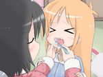  &gt;_&lt; :d black_hair brushing_teeth child drooling eyes_closed hakase_(nichijou) highres matuken1027 nichijou open_mouth orange_hair pajamas professor_shinonome saliva shinonome_nano smile toothbrush xd 