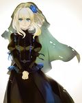  black_dress blonde_hair blue_eyes blue_flower blue_rose cherico cosplay dress elisabeth_von_wettin flower hair_flower hair_ornament hands_clasped long_hair looking_at_viewer marchen own_hands_together rose solo sound_horizon therese_von_ludowing therese_von_ludowing_(cosplay) veil 