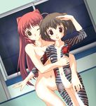  2girls breasts censored dai8 kousaka_tamaki multiple_girls nipples ogawa_shuusuke pussy smile tattoo wink yuri 