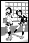  brpfox greyscale highres horns hyakko iizuka_tatsuki kageyama_torako long_hair mask monochrome multiple_girls sketchbook 