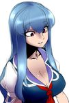  bad_id bad_pixiv_id blue_hair breasts cleavage face kamishirasawa_keine large_breasts long_hair red_eyes solo space_jin touhou upper_body 