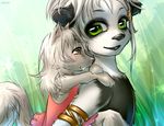  abstract_background amber_eyes bear black_nose canine cub dress female green_eyes hair jewelry katiramoon looking_at_viewer male mammal open_mouth panda short_hair smile white_hair wolf young 