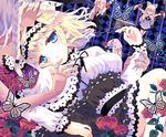  alice_margatroid alternate_costume blonde_hair blue_eyes blush bow braid bug butterfly capelet character_doll dress flower hairband hazakura_satsuki insect kirisame_marisa long_hair multiple_girls open_mouth ribbon rose shanghai_doll short_hair touhou 