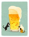  animal beer cat fish foam food glass md5_mismatch minimized no_humans original oversized_object s_(pixiv1228080) simple_background sitting 
