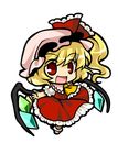  ascot blonde_hair chibi crystal flandre_scarlet hat hat_ribbon open_mouth puffy_sleeves red_eyes ribbon short_sleeves side_ponytail socha solo touhou transparent_background wings 