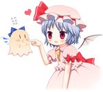  =v bat_wings bebeneko blue_hair cirno flying_sweatdrops hat heart poking red_eyes remilia_scarlet ribbon solo sweatdrop touhou wings 