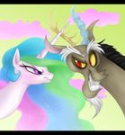  cloud clouds discord_(mlp) draconequus duo equine fangs female feral friendship_is_magic hair horn horse male mammal mn27 multi-colored_hair my_little_pony pony princess princess_celestia_(mlp) red_eyes royalty sky winged_unicorn wings 