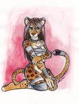  breasts collar feline female leopard looking_at_viewer mammal nude shiverz sitting solo spiked_collar 