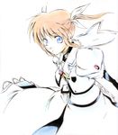  blue_eyes brown_hair jason_(kaiten_kussaku_kikou) lyrical_nanoha magical_girl mahou_shoujo_lyrical_nanoha simple_background solo takamachi_nanoha white_background 