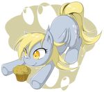  absurd_res alpha_channel amber_eyes blonde_hair cutie_mark derpy_hooves_(mlp) equine female feral food friendship_is_magic fur grey_fur hair hi_res horse mammal muffin my_little_pony pegasus plain_background pony simple_background solo transparent_background wings zaiyaki 