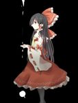  apple ascot bad_apple!! bad_id bad_pixiv_id black_hair bow brown_eyes detached_sleeves food frills fruit hair_bow hair_tubes hakurei_reimu long_hair pantyhose pasutel solo touhou wide_sleeves 