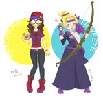  2girls avengers blush boots genderswap hawkeye_(marvel) lowres marvel multiple_girls spider-man spider-man_(series) 