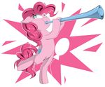  absurd_res blue_eyes cutie_mark equine female friendship_is_magic fur hair hi_res horse mammal musical_instrument my_little_pony pink_fur pink_hair pinkie_pie_(mlp) pony simple_background solo trumpet zaiyaki 