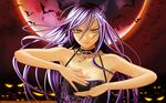  akashiya_moka bat long_hair moon purple_hair red_eyes rosario+vampire vampire 
