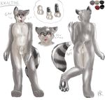  balls beige_fur black_penis blush butt eye_markings fur grey_fur kralthe kralthe_(artist) male mammal model_sheet penis raccoon red_eyes sheath solo tan_fur tongue 