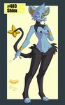  anthro black_nipples breasts collaboration digitigrade feline female looking_at_viewer mammal mingchee navel nintendo nipples notorious84 one_eye_closed pinup plain_background pok&#233;mon pok&#233;morph pok&eacute;mon pok&eacute;morph pose pussy shinx smile solo standing the_pokedex_project tongue tongue_out video_games wink yellow_eyes 