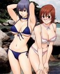  bikini black_hair breasts brown_eyes brown_hair glasses hana-san_no_kyuujitsu large_breasts long_hair multiple_girls saigadou short_hair smile swimsuit wakai_hana 