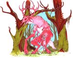  anthro boarwhore cervine deer female hooves horn male mammal monster moss mutant penis pink pink_body size_difference skull spots 