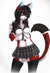  android ara bioluminescence bioluminesence black_hair blue_eyes clothed clothing cyborg feline female fur glowing gynoid hair looking_at_viewer mammal outfit red_fur schoolgirl skimpy solo standing uniform xin-wei 