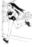  greyscale jason_(kaiten_kussaku_kikou) long_hair monochrome one-piece_swimsuit original smile solo swimsuit 