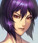  bad_id bad_pixiv_id close-up closed_mouth face ghost_in_the_shell gradient gradient_background kusanagi_motoko lieqi_hun lips portrait purple_hair red_eyes short_hair smile solo 